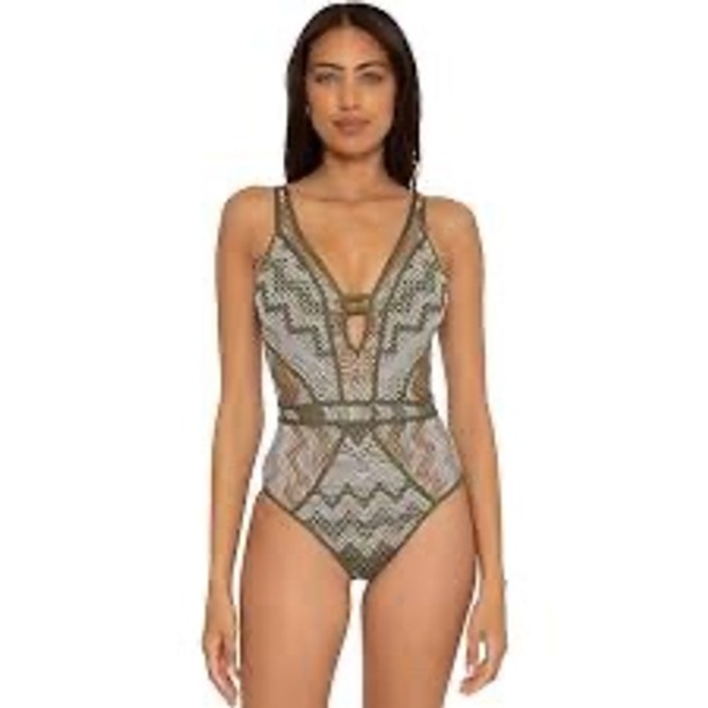 BECCA Color Code‎ Plunge Crochet One Piece Swimsuit Women's Size XL